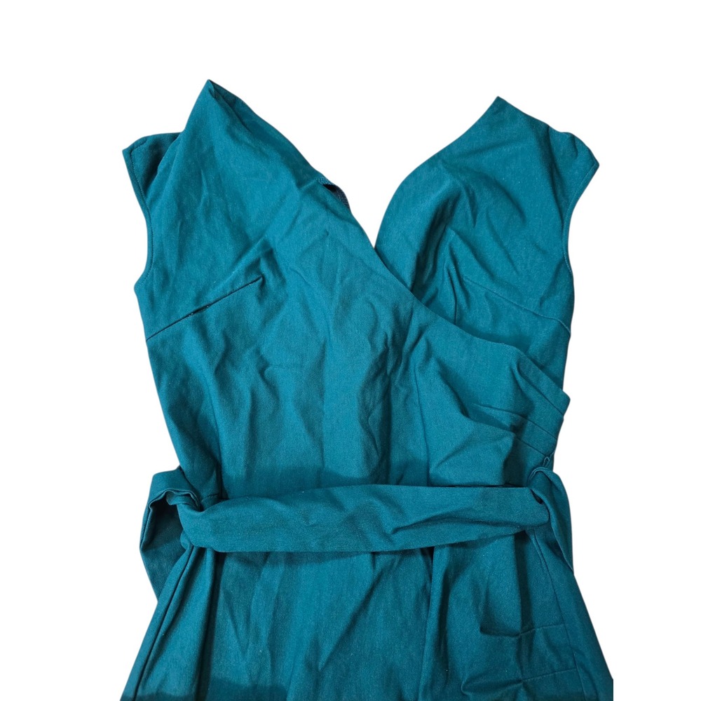 Belted Midi Dress Sleeveless V-Neck Career Party Cocktail Green Size S